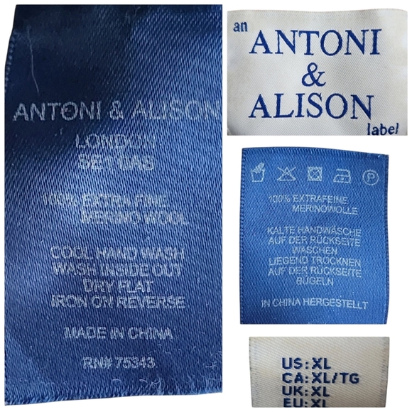 Antoni & Alison Merino Wool Sweater Women M/L Beige Striped Bird Knit Pullover - Picture 6 of 8